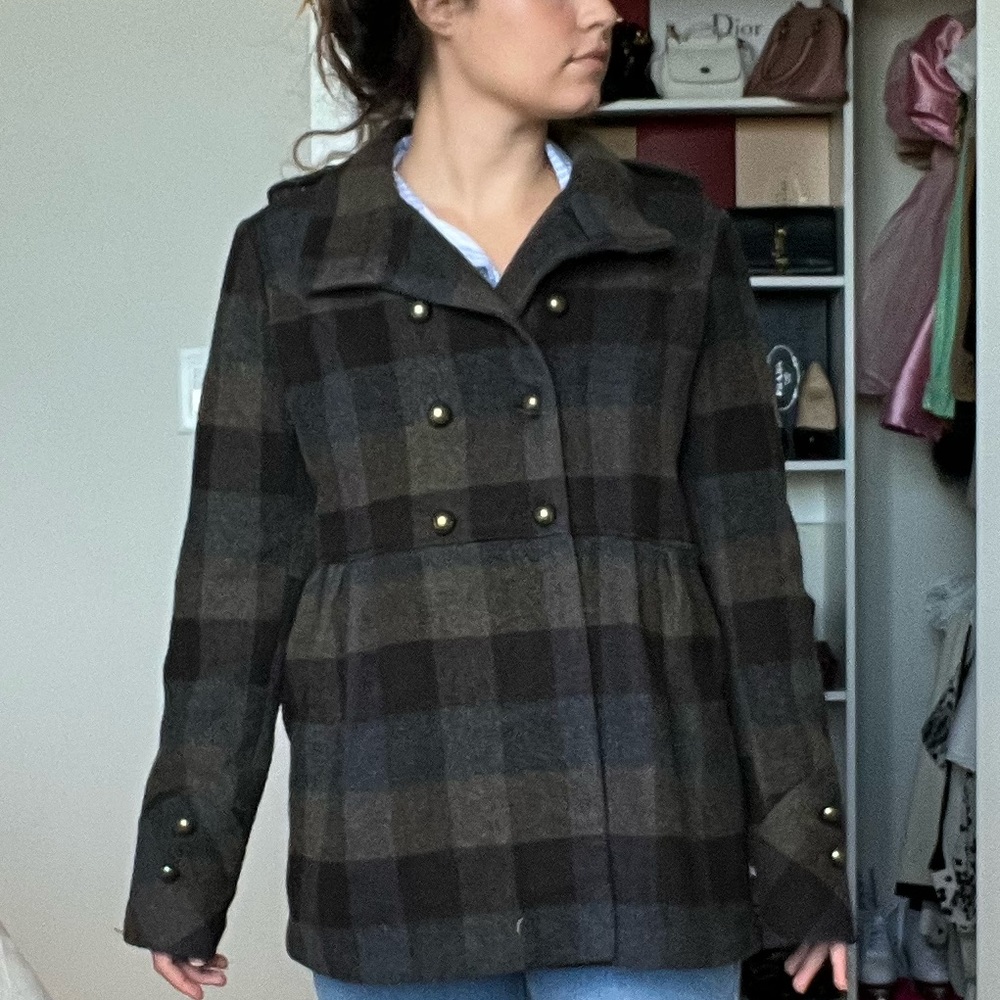 Vintage monochromatic Gray plaid wool coat